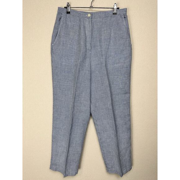 Talbots Size 12 100% Irish Linen Crop Pants Blue White Checked Beach Preppy - Picture 1 of 13